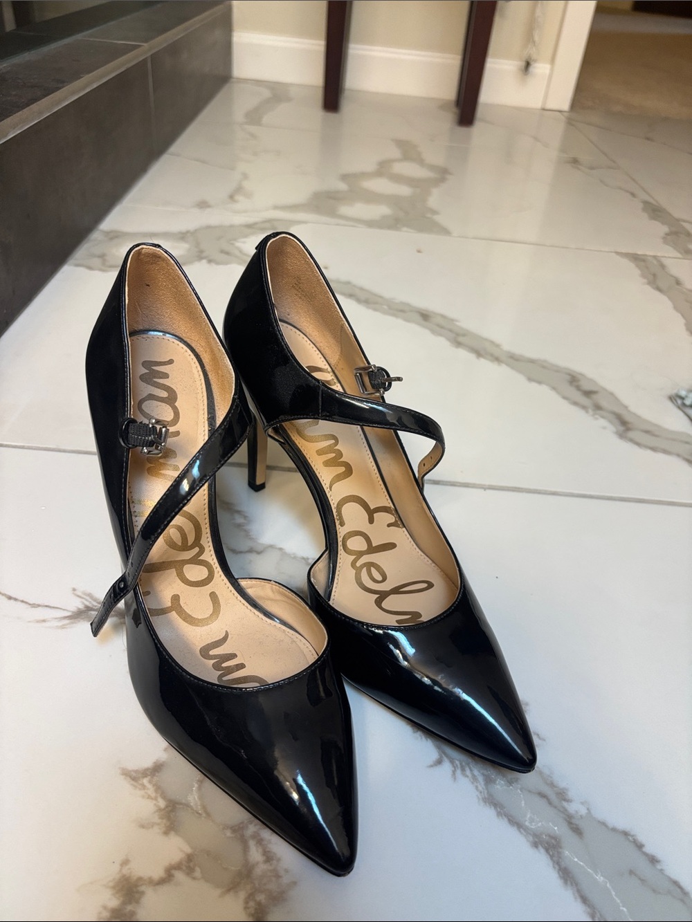 Sam Edelman Black Patent Mary Jane Pointed Pumps